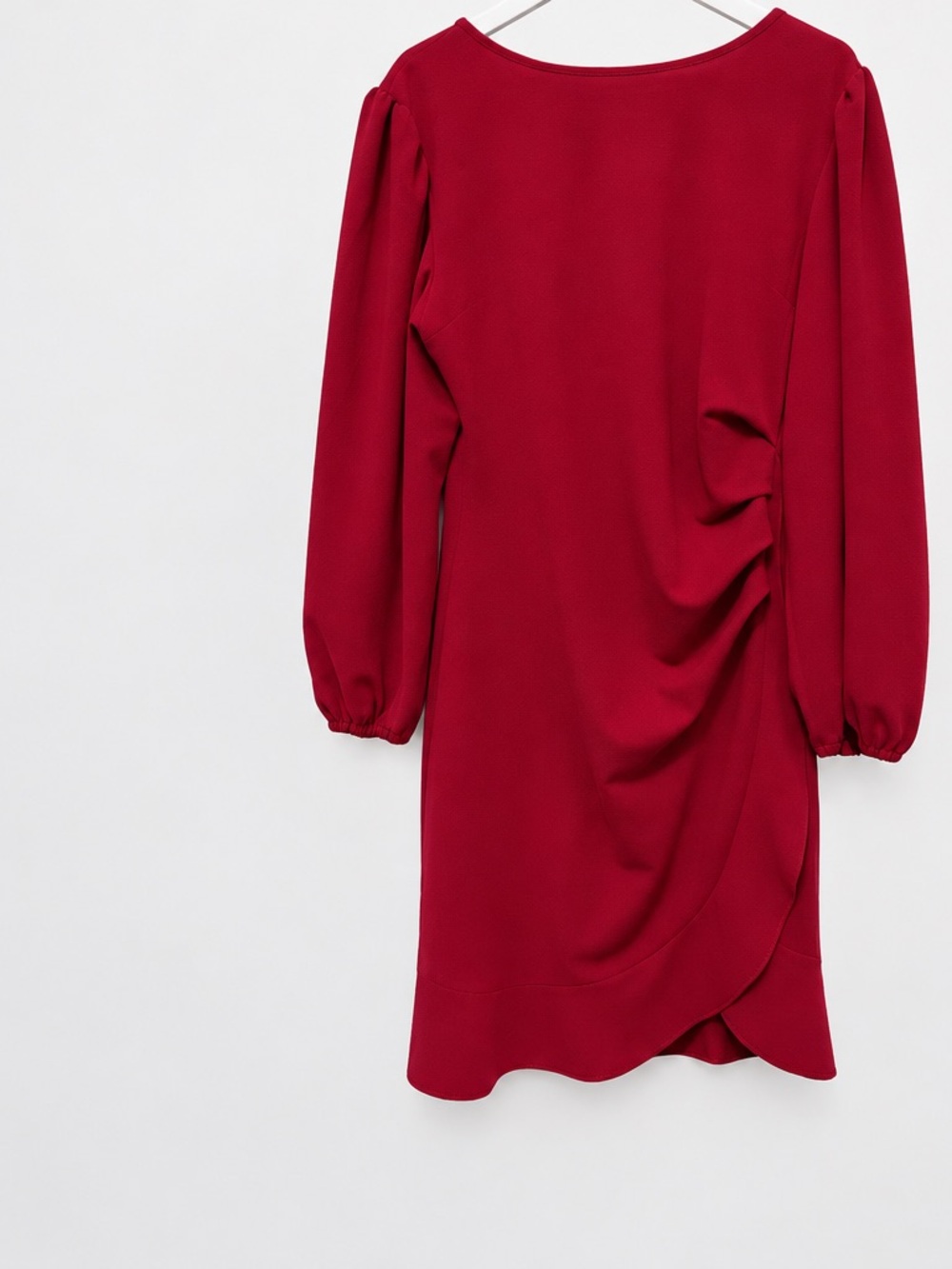 Red Long-Sleeve Draped Women's Dress
